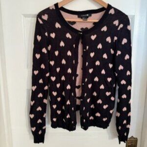 Forever21 Navy and pink heart polka dot cardigan sweater